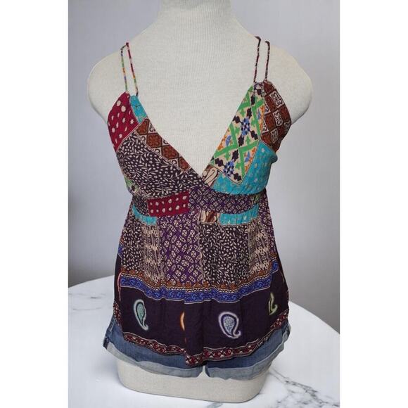 Boho Patchwork Cami Top – Fits Like Small – Banjara Print – Adjustable Spaghetti - Picture 1 of 6